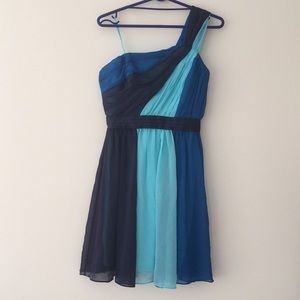Single shoulder blue striped one party dress
